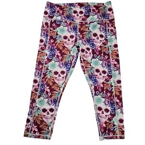 Constantly Varied Gear Skull Floral Goth Yoga‎ Leggings Festival Alt LARGE